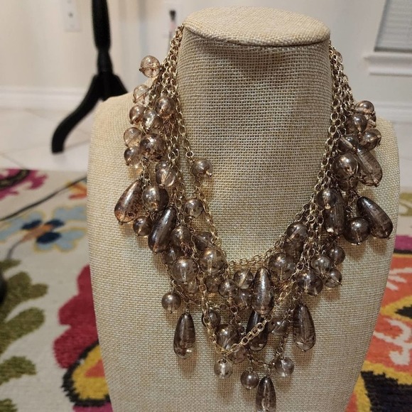 J. Crew multi strand gold crackle bauble dangle teardrop necklace - Picture 2 of 6
